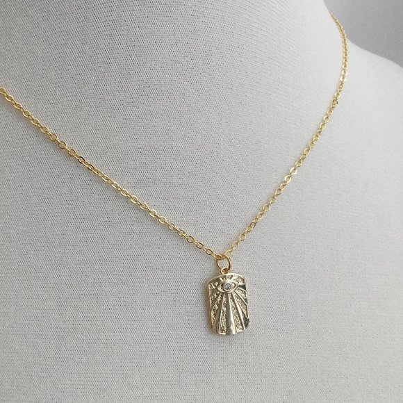 Evil Eye Sun Necklace with a tiny Clear Cubic Zirconia Stone - Picture 4 of 5